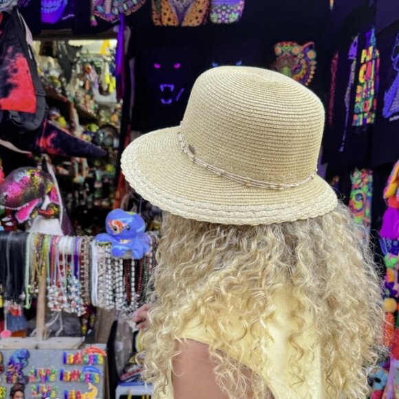 Wooden Bead Trim Cloche C.C Sun Hat or straw bucket hat - Picture 3 of 8